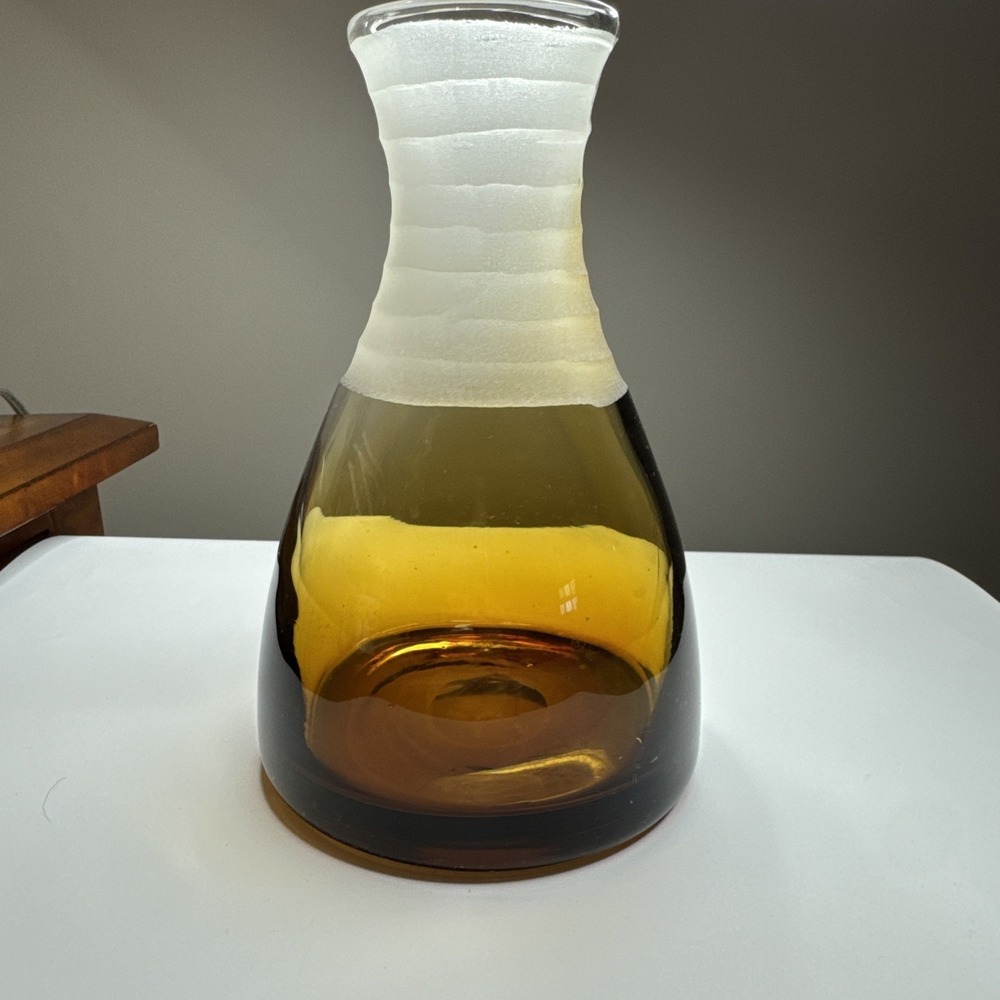 Amber Art Glass Hand Blown Vase Wheel Cut Grip Vintage